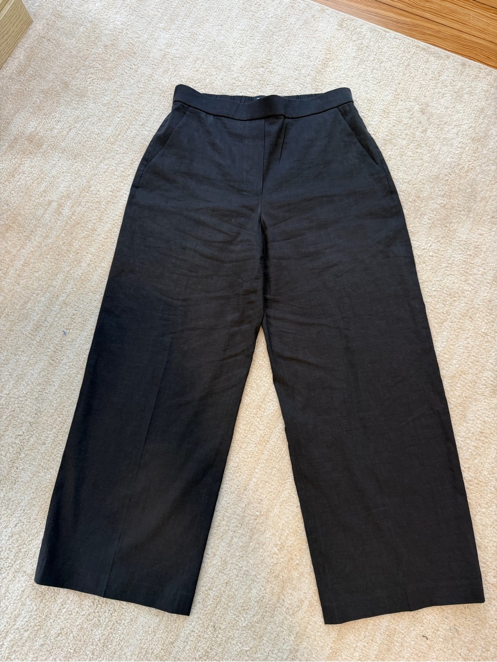 Theory Black Linen-Blend Elastic Waist Cropped Pants- size 4